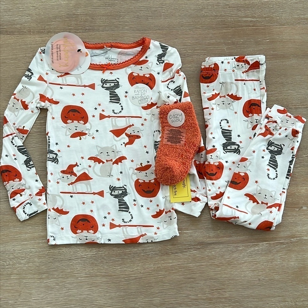 🎃 Milkberry Toddler Girl Bamboo Halloween Pajamas 12 24 months 3T Cats